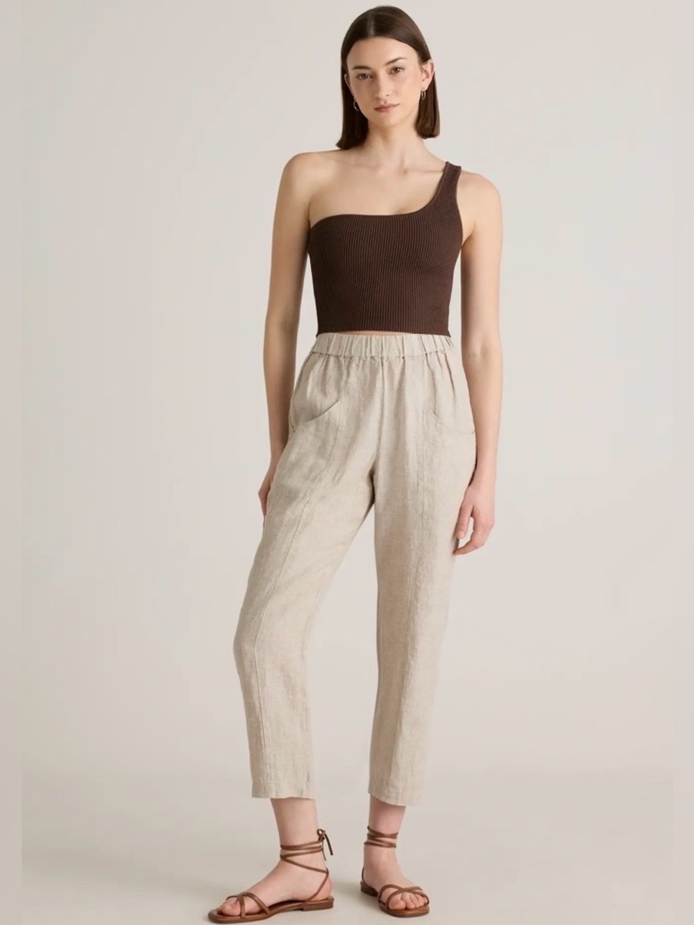 Quince 100% Linen Pull-On Pants L Flax Natural Boho Beach Sustainable Coastal